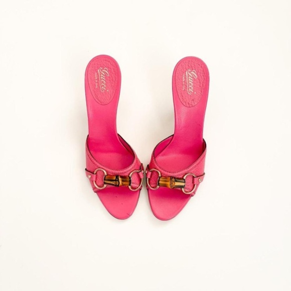 Gucci pink horsebit leather mule heels sandals designer authentic luxury Y2K hot